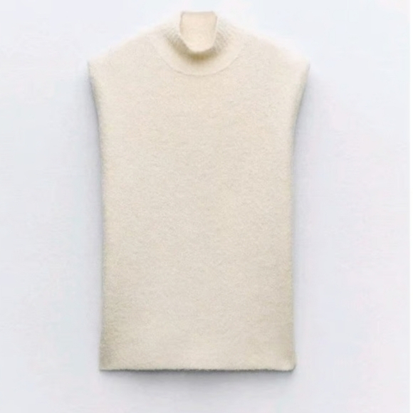 Zara Ivory Metallic Threads Mock Neck Sleeveless Sweater New Size S - Picture 5 of 11